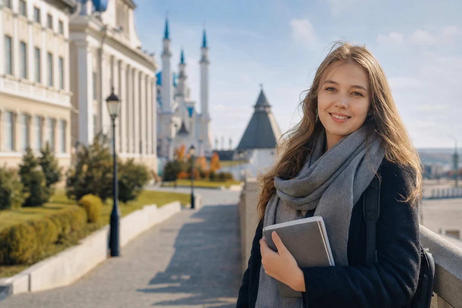 Kazan'da üniversite eğitimi alan Rus görünümlü kadın öğrenci
